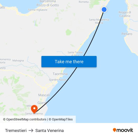 Tremestieri to Santa Venerina map