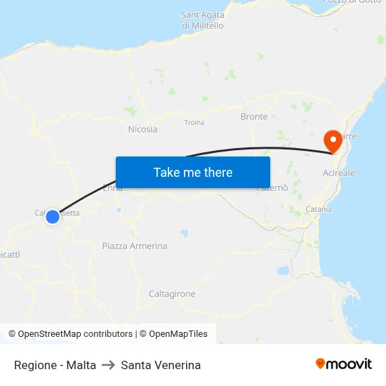 Region - Malta to Santa Venerina map