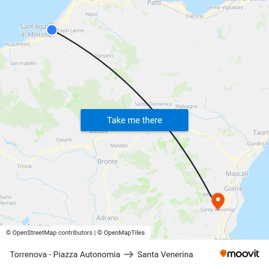 Torrenova - Autonomy Square to Santa Venerina map