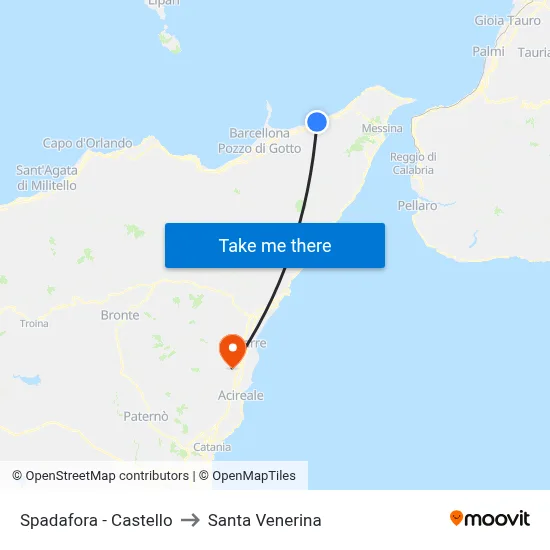 Spadafora - Castle to Santa Venerina map