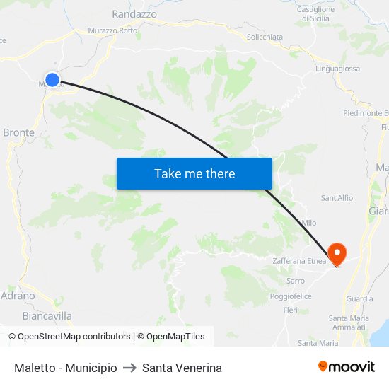 Maletto - Municipio to Santa Venerina map