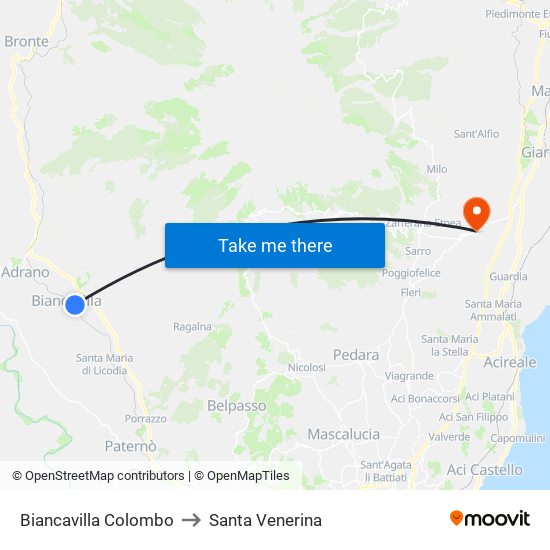 Biancavilla Colombo to Santa Venerina map
