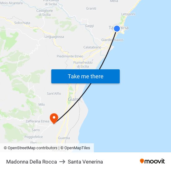 Madonna Della Rocca to Santa Venerina map