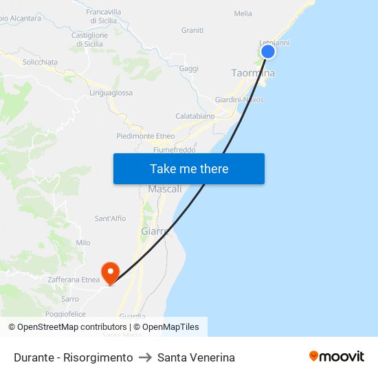 Durante - Risorgimento to Santa Venerina map