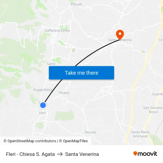 Fleri - St. Agata Church to Santa Venerina map