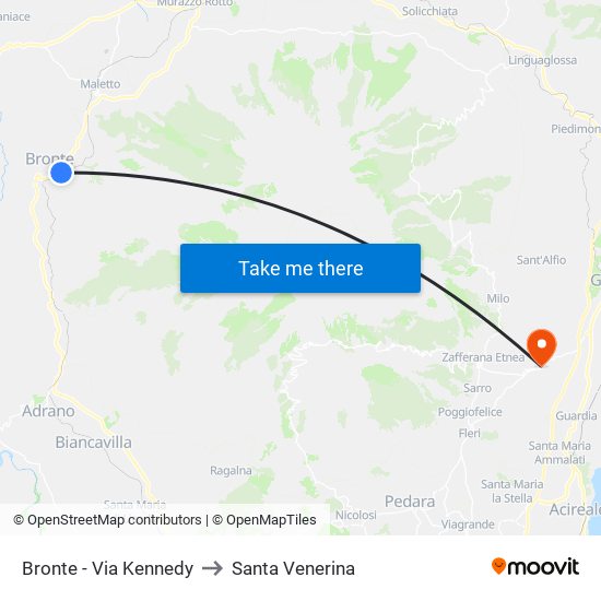 Bronte - Via Kennedy to Santa Venerina map