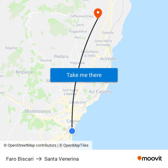 Faro Biscari to Santa Venerina map
