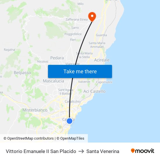 Vittorio Emanuele II San Placido to Santa Venerina map