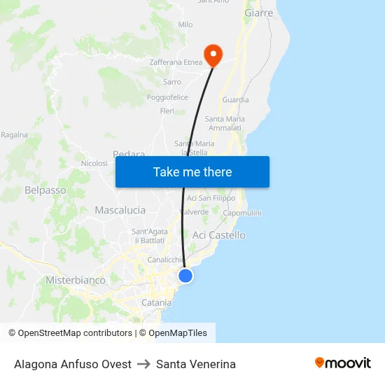 Alagona Anfuso West to Santa Venerina map