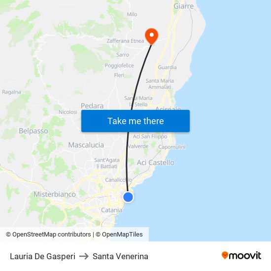 Lauria De Gasperi to Santa Venerina map