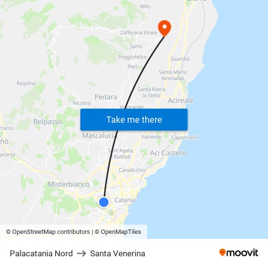 Palacatania Nord to Santa Venerina map