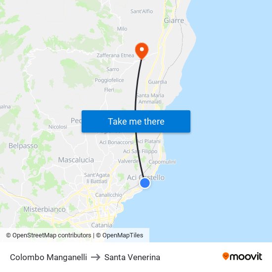 Colombo Manganelli to Santa Venerina map