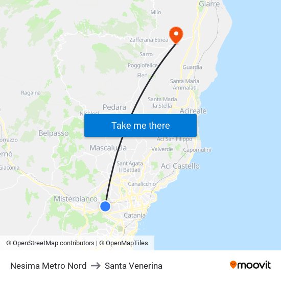 Nesima Metro Nord to Santa Venerina map