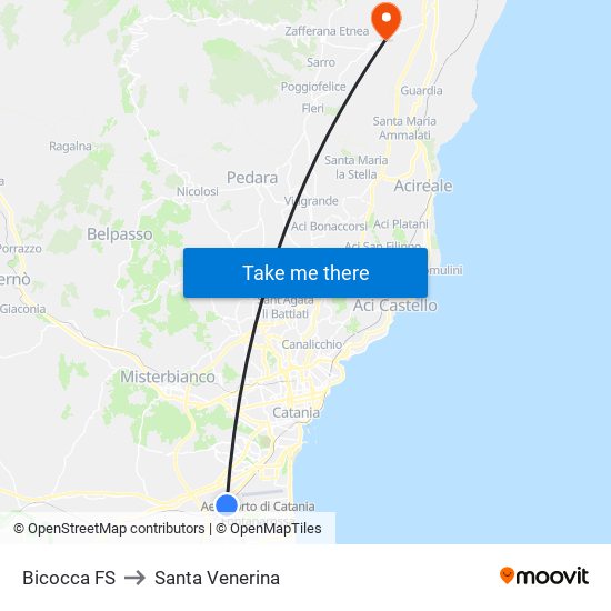 Bicocca FS to Santa Venerina map