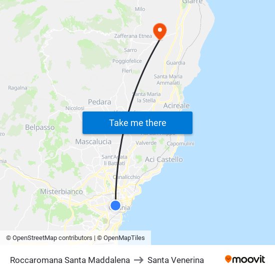 Roccaromana Santa Maddalena to Santa Venerina map