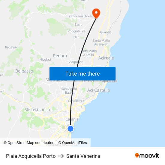 Plaia Acquicella Porto to Santa Venerina map