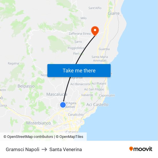 Gramsci Napoli to Santa Venerina map