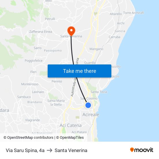 Via Saru Spina, 4a to Santa Venerina map