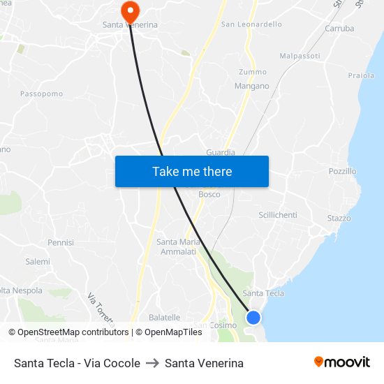 Santa Tecla - Via Cocole to Santa Venerina map