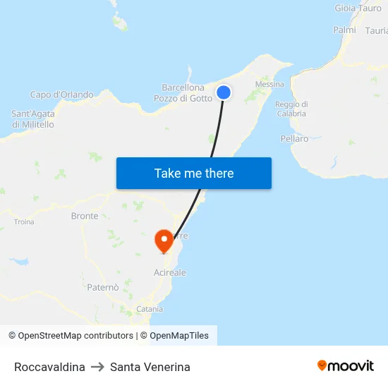 Roccavaldina to Santa Venerina map
