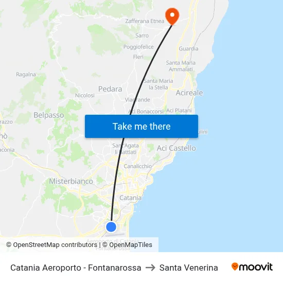 Catania Airport - Fontanarossa to Santa Venerina map