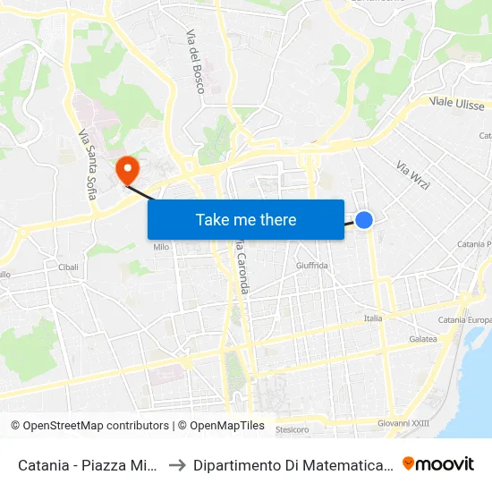 Catania - Michelangelo Square to Department of Mathematics and Computer Science map