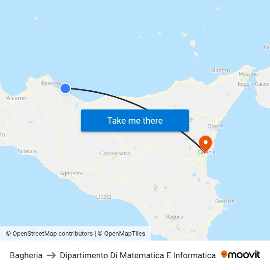 Bagheria to Department of Mathematics and Computer Science map