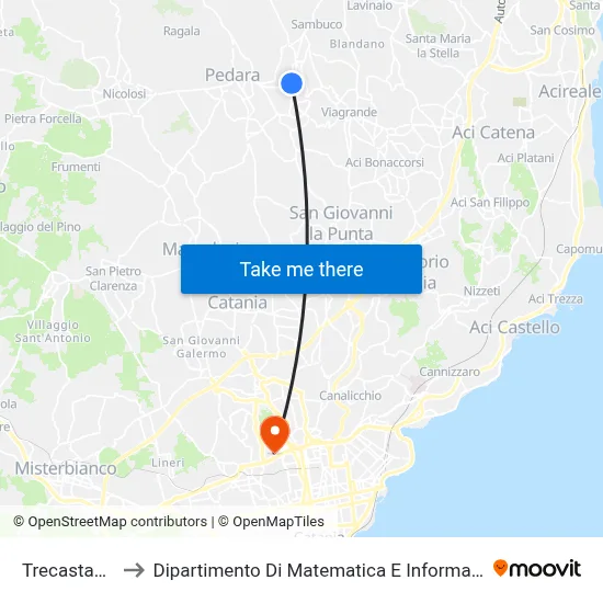 Trecastagni to Department of Mathematics and Computer Science map