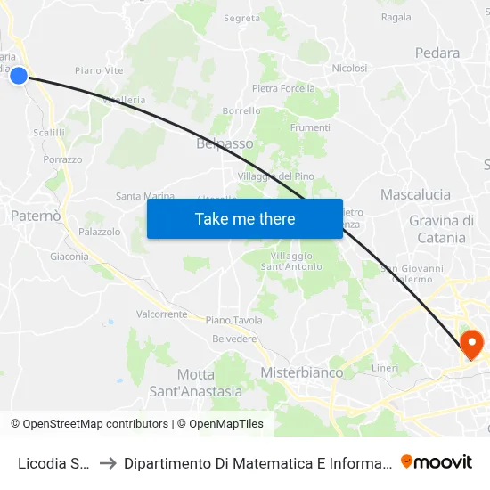 Licodia South to Department of Mathematics and Computer Science map