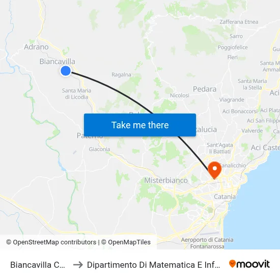 Biancavilla Center to Department of Mathematics and Computer Science map