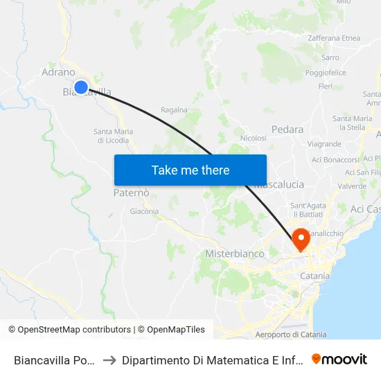 Biancavilla Pozzillo to Department of Mathematics and Computer Science map