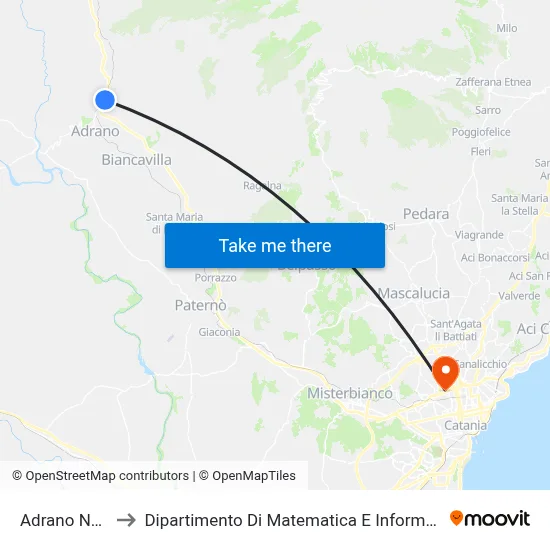 Adrano North to Department of Mathematics and Computer Science map