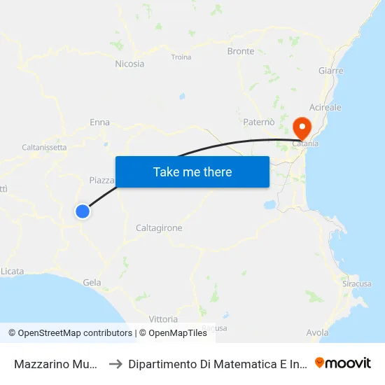 Mazzarino City Hall to Department of Mathematics and Computer Science map