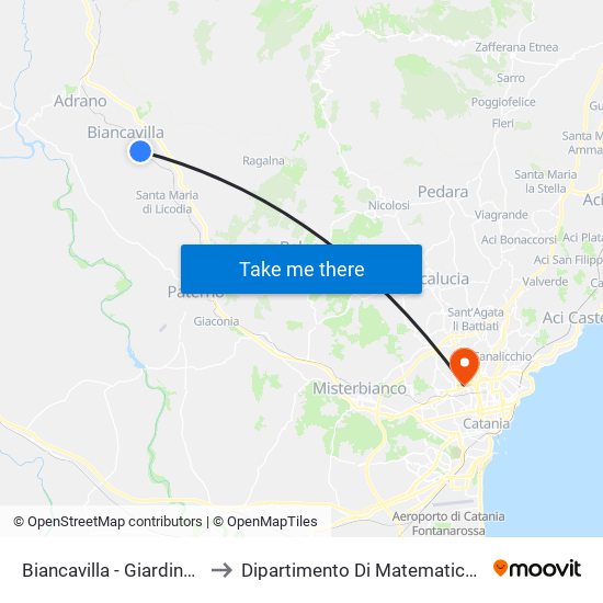 Biancavilla - Giardino Comunale to Dipartimento Di Matematica E Informatica map