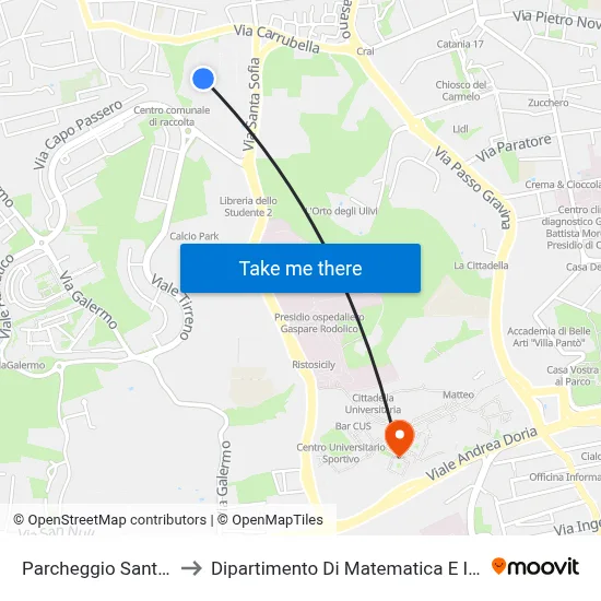 Santa Sofia Parking to Department of Mathematics and Computer Science map