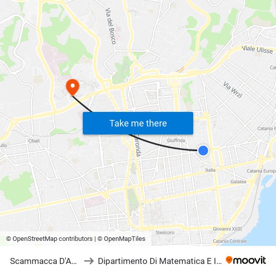 Scammacca D'Annunzio to Dipartimento Di Matematica E Informatica map