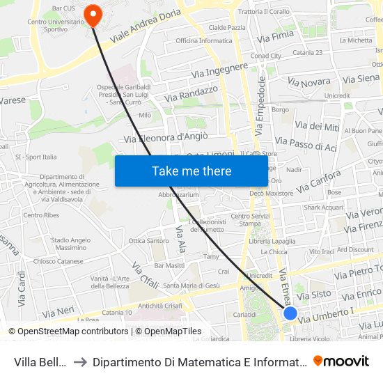 Villa Bellini to Dipartimento Di Matematica E Informatica map