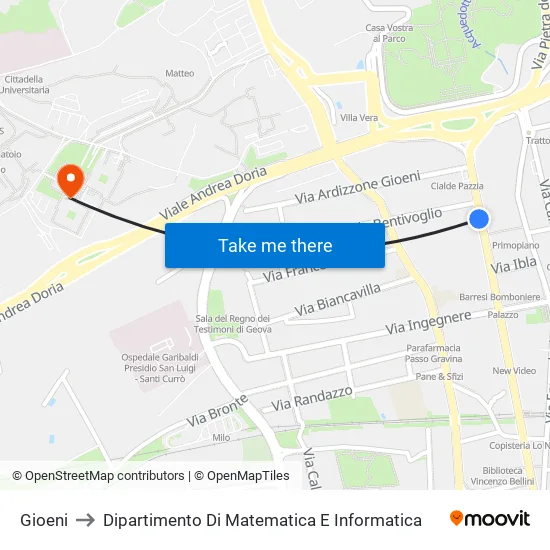 Gioeni to Dipartimento Di Matematica E Informatica map