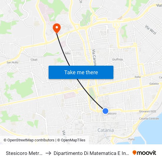 Stesicoro Metro Sud to Dipartimento Di Matematica E Informatica map