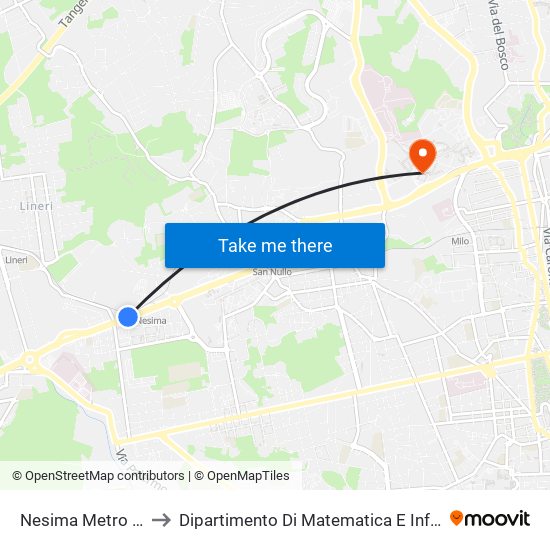 Nesima Metro Nord to Dipartimento Di Matematica E Informatica map