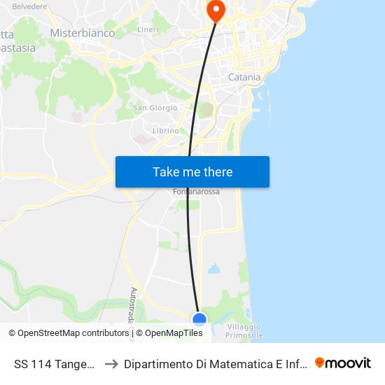 SS 114 Tangenziale to Dipartimento Di Matematica E Informatica map