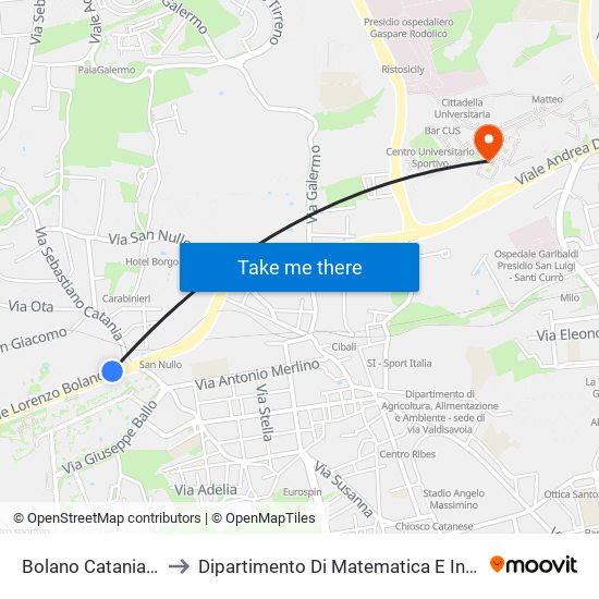 Bolano Catania Nord to Dipartimento Di Matematica E Informatica map