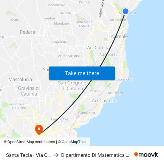 Santa Tecla - Via Caramma to Dipartimento Di Matematica E Informatica map