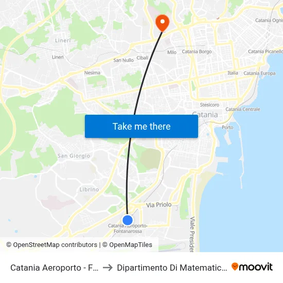 Catania Airport - Fontanarossa to Department of Mathematics and Computer Science map