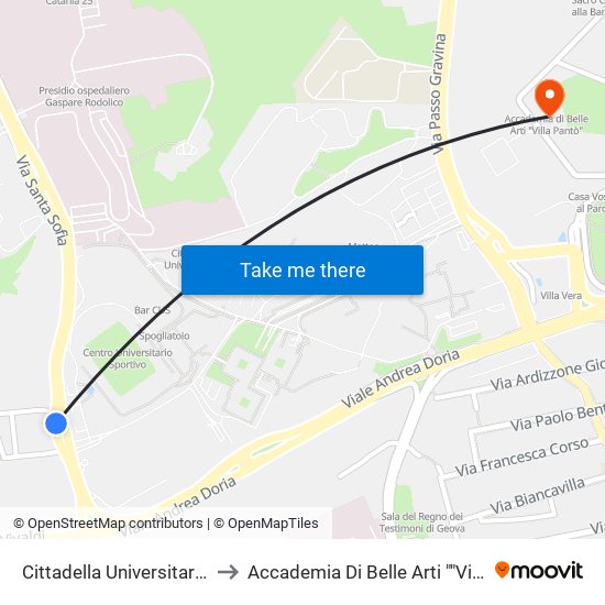Cittadella Universitaria Ovest to Accademia Di Belle Arti ""Villa Pantò"" map