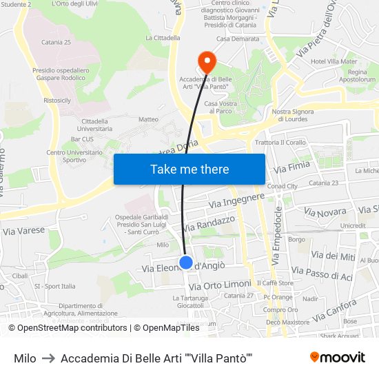 Milo to Accademia Di Belle Arti ""Villa Pantò"" map