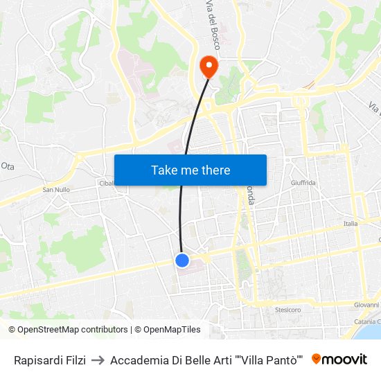 Rapisardi Filzi to Accademia Di Belle Arti ""Villa Pantò"" map