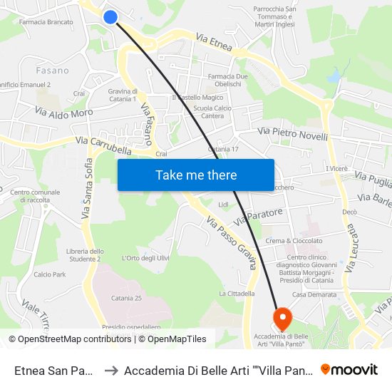 Etnea San Paolo to Accademia Di Belle Arti ""Villa Pantò"" map