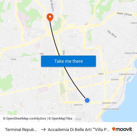 Terminal Repubblica to Accademia Di Belle Arti ""Villa Pantò"" map