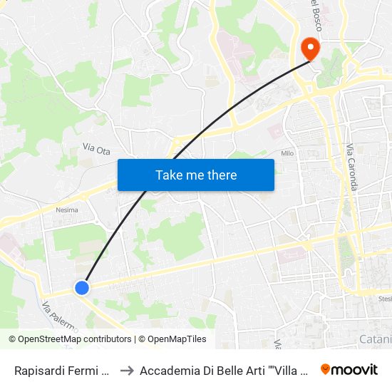 Rapisardi Fermi Nord to Accademia Di Belle Arti ""Villa Pantò"" map